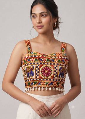 Multicolor embroidered cotton square-neck blouse 1