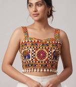Multicolor embroidered cotton square-neck blouse