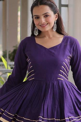 Purple Cora Cotton Gota-Patti & Lace work Peplum Blouse With Flared Lehenga