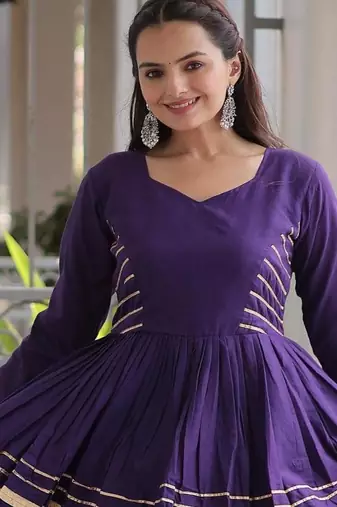 Purple Cora Cotton Gota-Patti & Lace work Peplum Blouse With Flared Lehenga