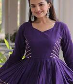 Purple Cora Cotton Gota-Patti & Lace work Peplum Blouse With Flared Lehenga