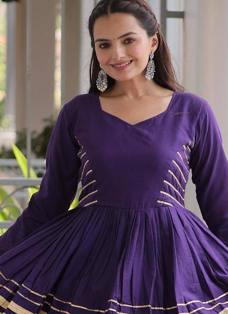 Purple Cora Cotton Gota-Patti & Lace work Peplum Blouse With Flared Lehenga