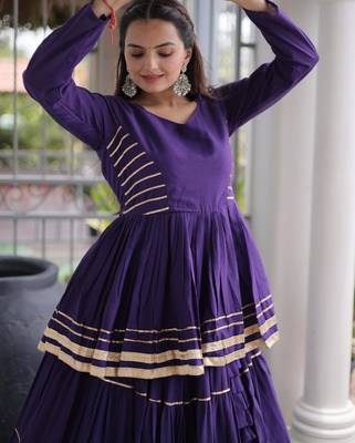 Purple Cora Cotton Gota-Patti & Lace work Peplum Blouse With Flared Lehenga 3