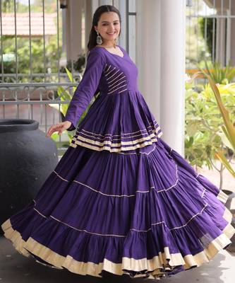Purple Cora Cotton Gota-Patti & Lace work Peplum Blouse With Flared Lehenga 4