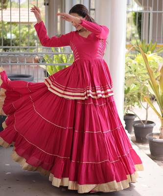Pink Cora Cotton Gota-Patti & Lace work Peplum Blouse With Flared Lehenga 4