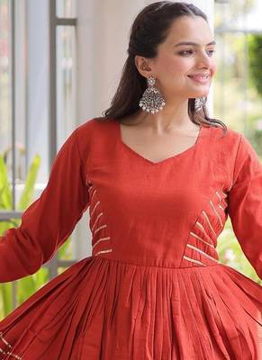 Rust Cora Cotton Gota-Patti & Lace work Peplum Blouse With Flared Lehenga 1