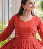 Rust Cora Cotton Gota-Patti & Lace work Peplum Blouse With Flared Lehenga