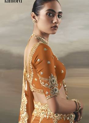 Orange tissue heavy designer border with designer blouse wedding wear saree 2