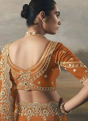 Orange tissue heavy designer border with designer blouse wedding wear saree 4