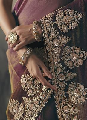 Shaded wine heavy designer border with designer blouse wedding wear saree 2