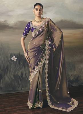 Shaded purple heavy designer border with designer blouse wedding wear saree 1