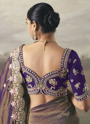 Shaded purple heavy designer border with designer blouse wedding wear saree 3