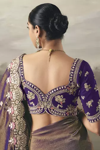 Shaded purple heavy designer border with designer blouse wedding wear saree