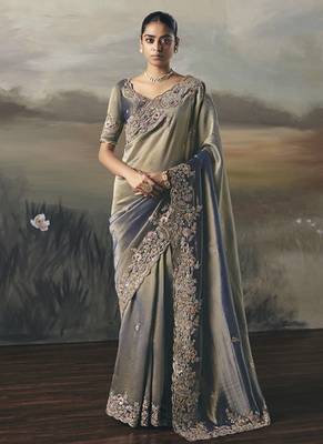 Shaded gray designer border with designer blouse wedding wear saree 1