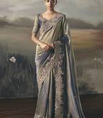 Shaded gray designer border with designer blouse wedding wear saree