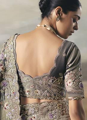 Shaded gray designer border with designer blouse wedding wear saree 2