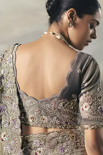 Shaded gray designer border with designer blouse wedding wear saree