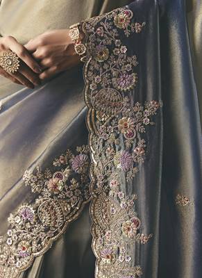 Shaded gray designer border with designer blouse wedding wear saree 4