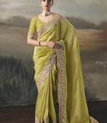 Light pear designer border with designer blouse wedding wear saree