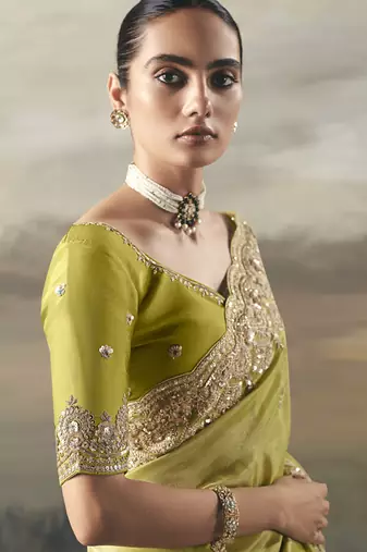 Light pear designer border with designer blouse wedding wear saree
