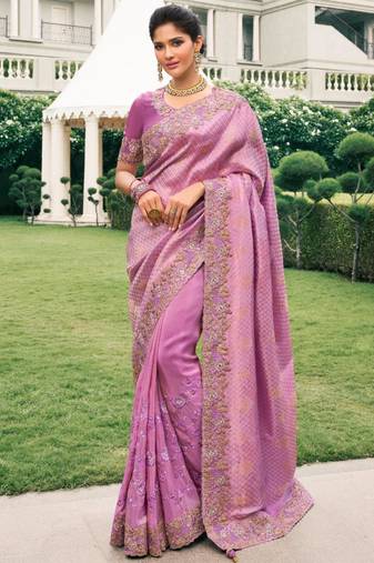 Ethnic magenta multi work  viscose saree with unstitched blouse