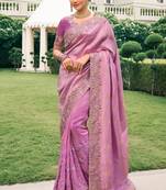 Ethnic magenta multi work  viscose saree with unstitched blouse