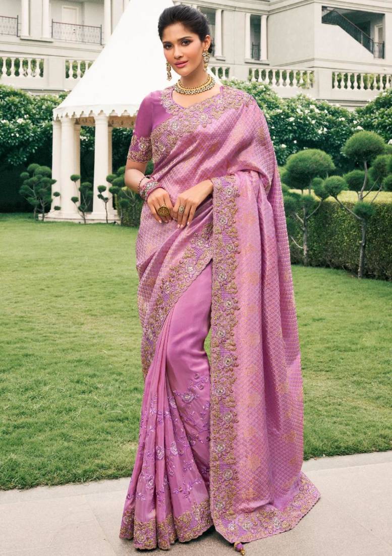 Ethnic magenta multi work  viscose saree with unstitched blouse