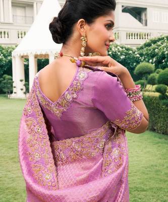 Ethnic magenta multi work  viscose saree with unstitched blouse 2