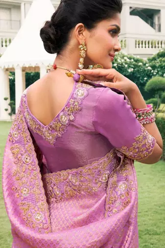 Ethnic magenta multi work  viscose saree with unstitched blouse