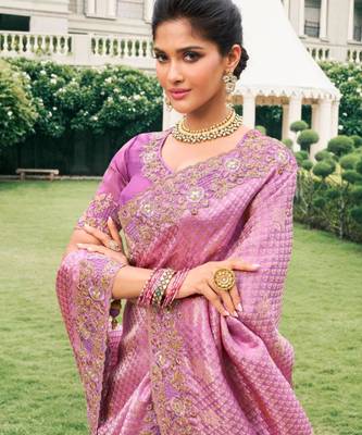 Ethnic magenta multi work  viscose saree with unstitched blouse 3