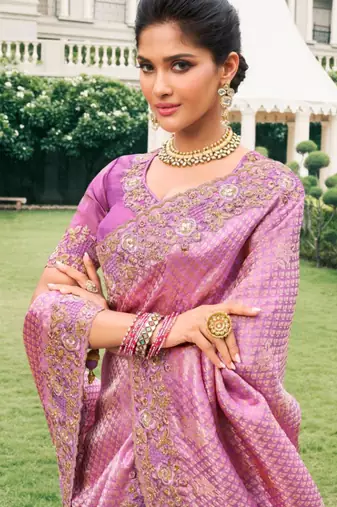 Ethnic magenta multi work  viscose saree with unstitched blouse