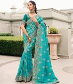  sky blue multi thread work  viscose saree with unstitched blouse