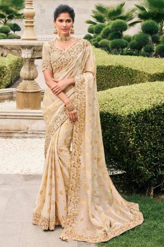  off white resham & zari embroidery  viscose saree with unstitched blouse