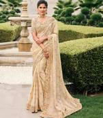  off white resham & zari embroidery  viscose saree with unstitched blouse