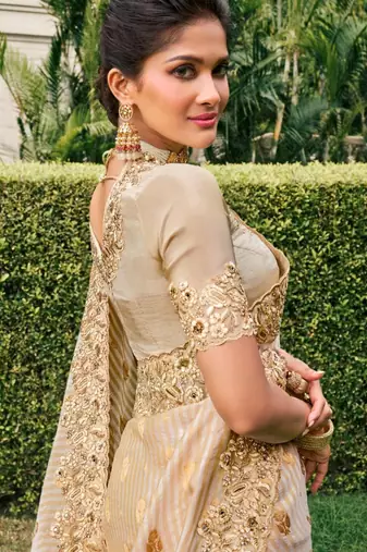  off white resham & zari embroidery  viscose saree with unstitched blouse