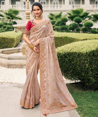  chiku multi thread work  viscose saree with unstitched blouse 1