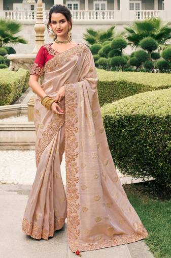  chiku multi thread work  viscose saree with unstitched blouse