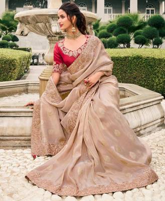  chiku multi thread work  viscose saree with unstitched blouse 2