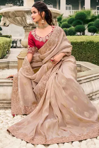  chiku multi thread work  viscose saree with unstitched blouse