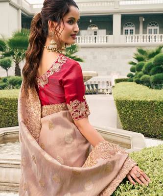  chiku multi thread work  viscose saree with unstitched blouse 3