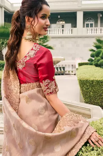  chiku multi thread work  viscose saree with unstitched blouse