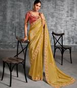  mustard resham & zari embroidery nylon zari satin silk saree with unstitched blouse