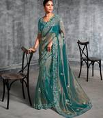 Kanjivaram sky blue multi work tissue silk saree with unstitched blouse