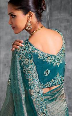 Kanjivaram sky blue multi work tissue silk saree with unstitched blouse 3