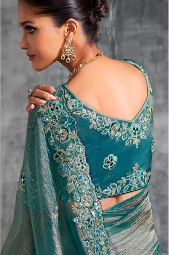 Kanjivaram sky blue multi work tissue silk saree with unstitched blouse