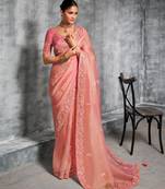  pink multi thread work tissue silk saree with unstitched blouse