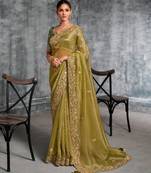 Light weight pista multi work tissue silk saree with unstitched blouse
