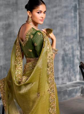 Light weight pista multi work tissue silk saree with unstitched blouse 3