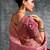 Fashionable peach pink multi thread work nylon zari satin silk saree with unstitched blouse