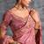 Fashionable peach pink multi thread work nylon zari satin silk saree with unstitched blouse